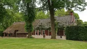 Boerderij met rieten dak aan de Brink in Norg