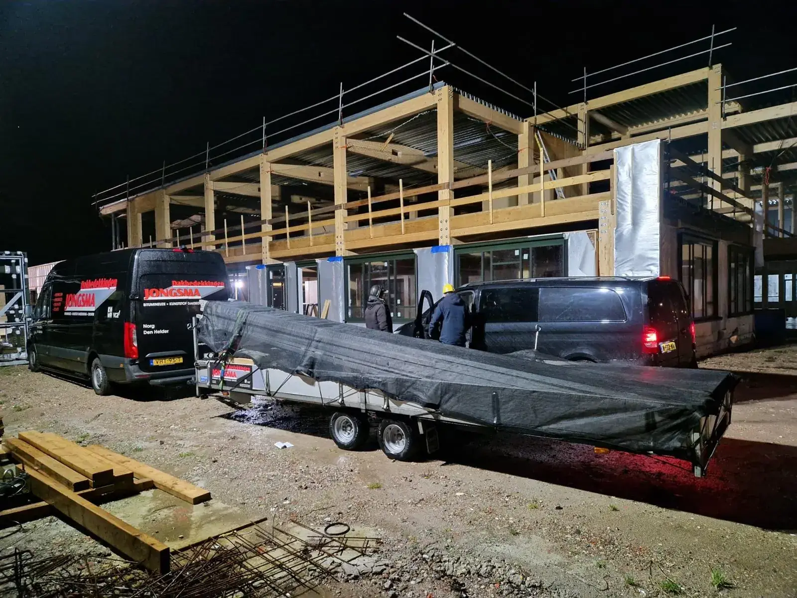 Houtskelet van een nieuwbouwproject